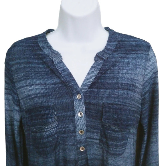 MyStyle  Faux Blue Jean Blouse Stretch Blue Tones S - Picture 3 of 9